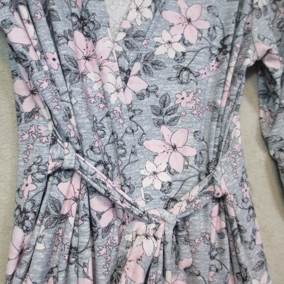Rene Rofe Women's Gray Pink Floral Sleepwear Open Robe Lightweight Size L - Picture 3 of 6
